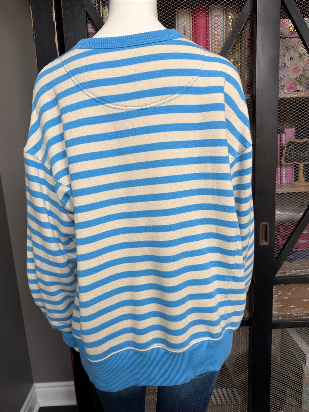 aerie Blue and Cream Striped Crewneck Sweater - Picture 5 of 6